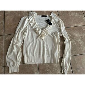 NWT $125 Lauren Ralph Lauren XL Soft Pullover Sweater Winter Cream Ruffles